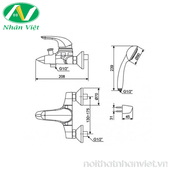 Vòi sen tắm American Standard WF-1511 Saga nóng lạnh-0