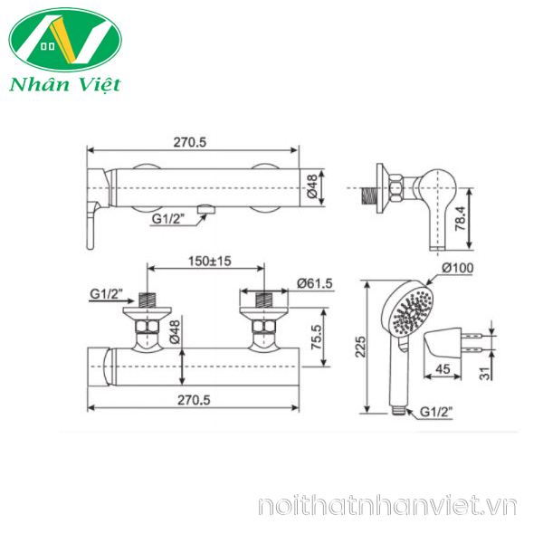 Vòi sen tắm American Standard WF-3912 Active gắn tường nóng lạnh-0