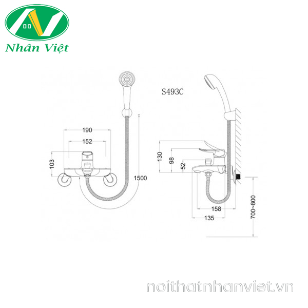 Vòi sen tắm CAESAR S493C nóng lạnh tay 1 chế độ-0