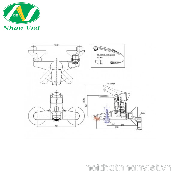 Vòi sen tắm Inax BFV-1003S nóng lạnh tay sen nhựa-0