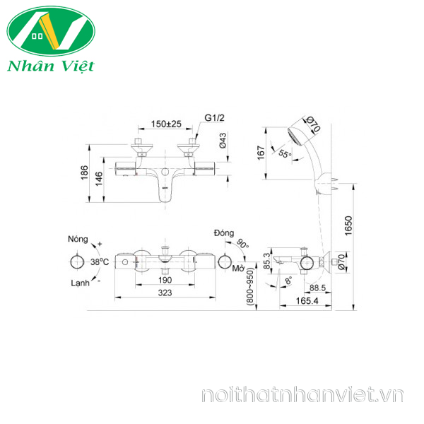 Vòi sen tắm Inax BFV-3413T-3C nhiệt độ nóng lạnh-0