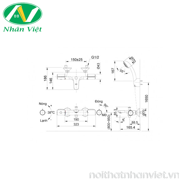 Vòi sen tắm Inax BFV-3413T-4C nhiệt độ nóng lạnh-0