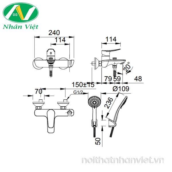 Vòi sen tắm Inax BFV-503S nóng lạnh-0