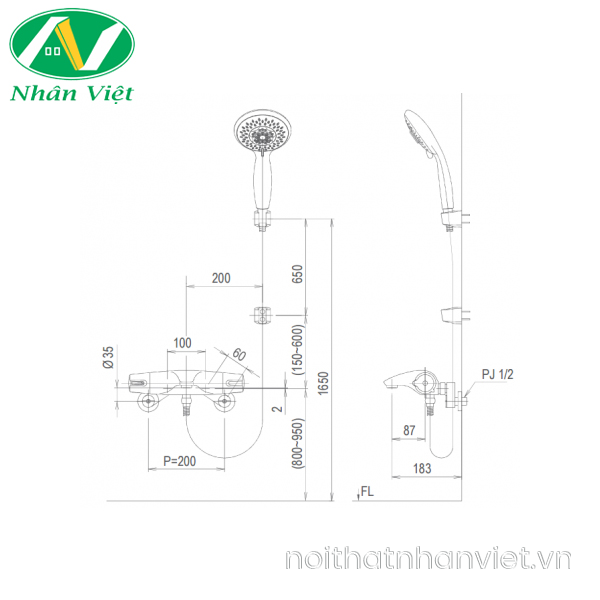 Vòi sen tắm Inax BFV-5103T-5C nhiệt độ nóng lạnh-0