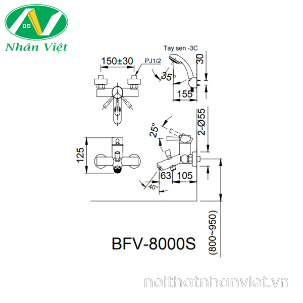 Vòi sen tắm Inax BFV-8000S-5C nóng lạnh-0